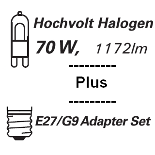 Leuchtmittel f�r Alien_M Pendelleuchte: E27/G9 Adapter Set + G9 Hochvolt Halogenlampe klar, dimmbar, 70W