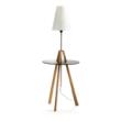 ST-Triss Beistelltisch mit Lampe, Gestell Buche massiv, Platte creme, Schirm creme