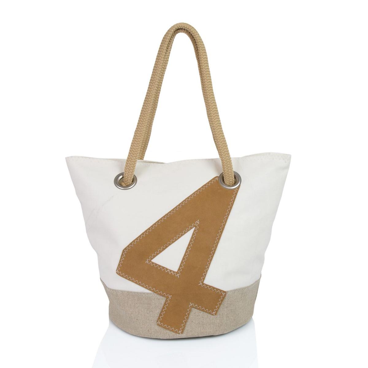 Sandy Tasche Leinen und Leder mit Nummer 4 Leder