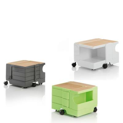 BOBY Rollcontainer Mini mit Abdeckung aus Eichenholz, tornadograu, wei und limonengrn