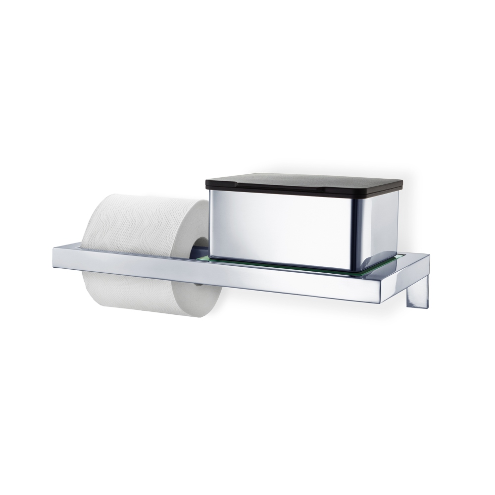 Menoto WC-Rollenhalter poliert mit Glasablage und Feuchttcherbox poliert