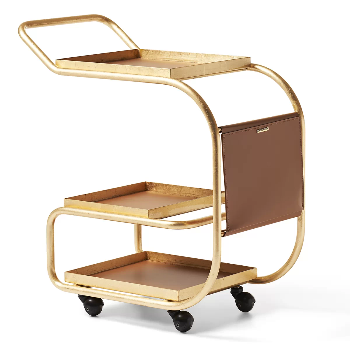 Zenzero Servierwagen glänzend Goldfolie mit Leder von OpinionCIATTI Zenzero Servierwagen glänzend Goldfolie mit Leder