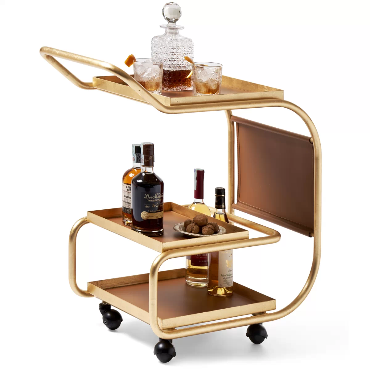Zenzero Servierwagen glänzend Goldfolie mit Leder von OpinionCIATTI Zenzero Servierwagen glänzend Goldfolie mit Leder