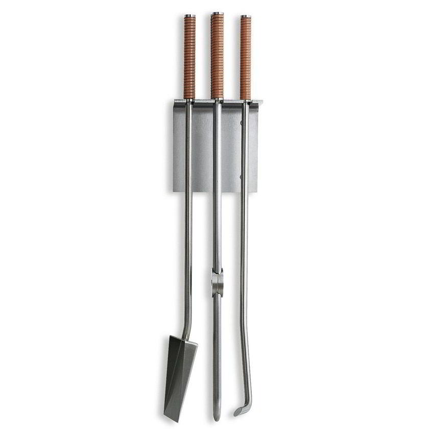 Peter Maly Kaminbesteck Set Wandbesteck, Ledergriffe braun von Conmoto Peter Maly Kaminbesteck Set Wandbesteck, Ledergriffe braun