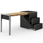 ALWIN ausziehbarer Schreibtisch schwarz matt mit Schubladen, Auszug links