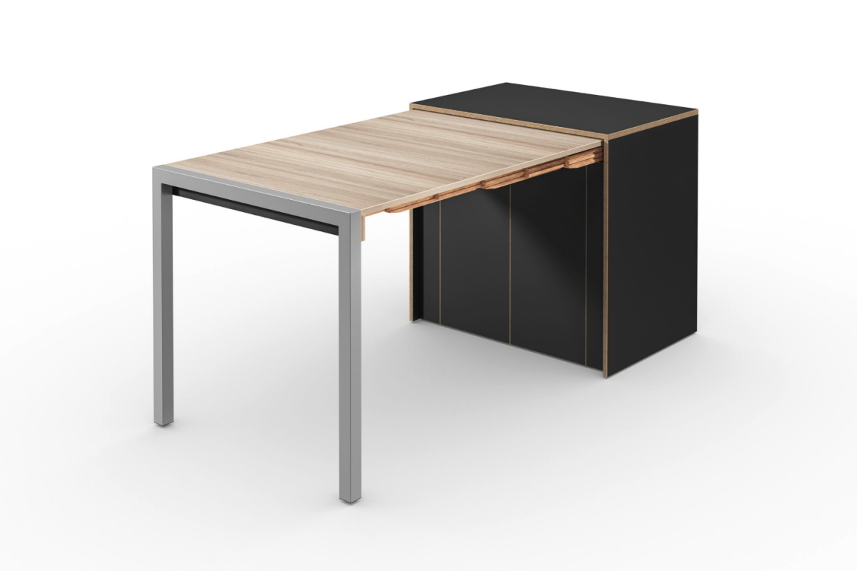 ALWIN Sideboard in matt schwarz mit HPL Eiche Platte