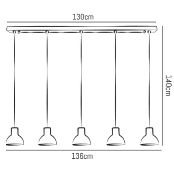 Bell Pendelleuchte Gre S, 5 Schirme mit Schiene