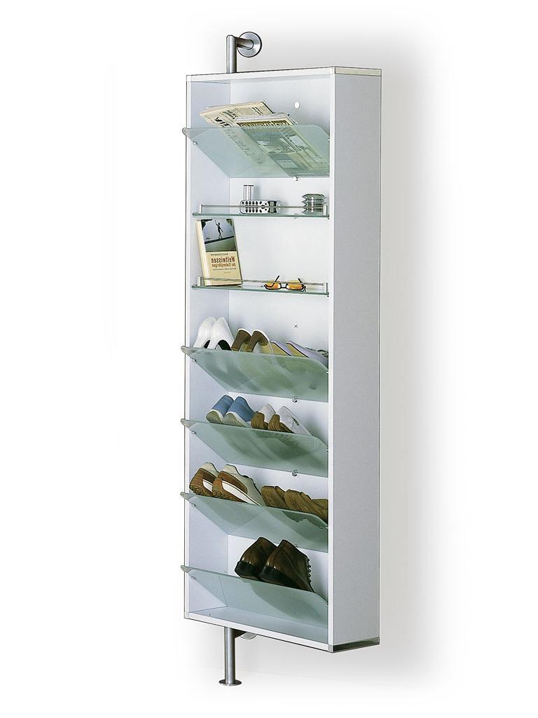 YALOU Schuhschrank wei mit 5 Schuhablagen und 2 Regalbrettern aus Glas, ultrawhite