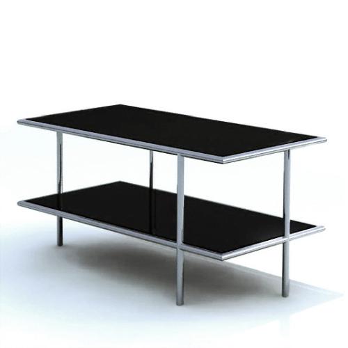 UFO 94 Couchtisch, Edelstahl geschliffen, Glas schwarz satinato von D-TEC UFO 94 Couchtisch, Edelstahl geschliffen, Glas schwarz satinato
