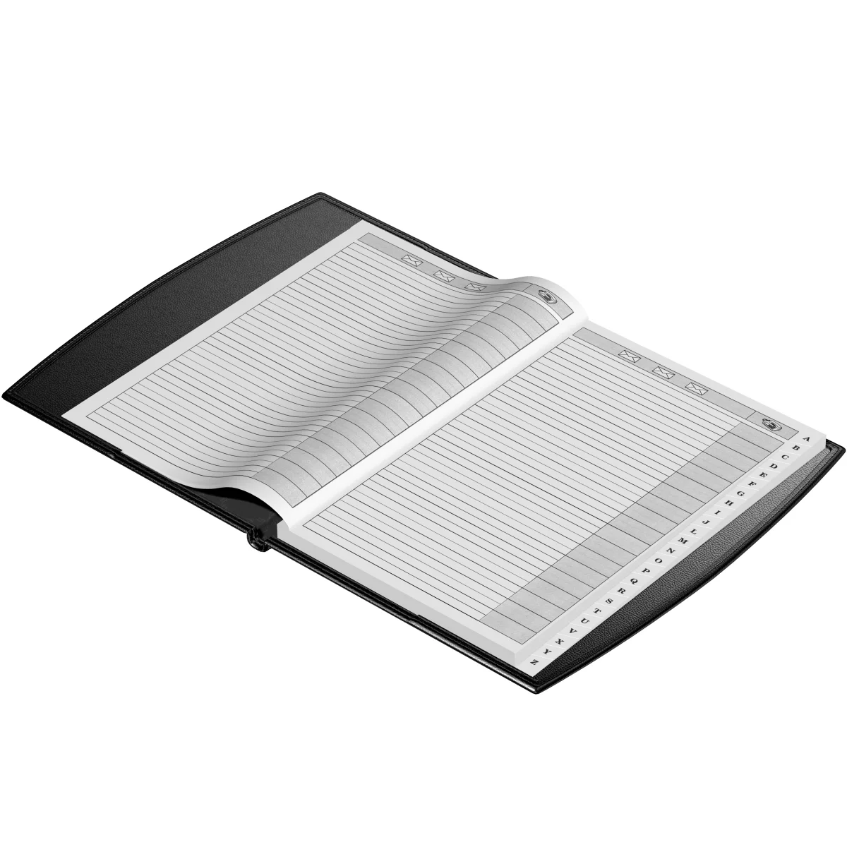 Telefonregister M-713 geffnet und aufgeschlagen  bersichtliche Struktur mit alphabetischen Reitern, funktional und elegant zugleich