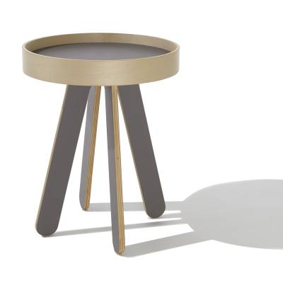 VALET Beistelltisch Ø 40 cm, mit abnehmbaren Tablett, anthrazit mit Holzkante von Müller VALET Beistelltisch Ø 40 cm, mit abnehmbaren Tablett, anthrazit mit Holzkante
