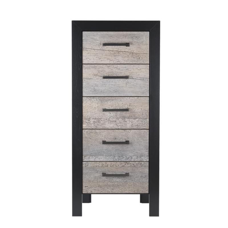 Kommode marian 060 mit 5 Schubläden, Fichte Altholz grau gewurmt, Rahmen Eiche schwarz von FISCHER Kommode marian 060 mit 5 Schubläden, Fichte Altholz grau gewurmt, Rahmen Eiche schwarz