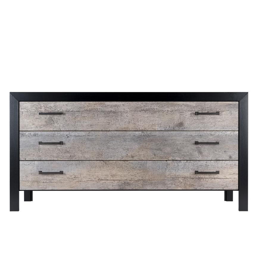 Kommode marian 090 mit 3 Schubläden, Fichte Altholz grau gewurmt, Rahmen Eiche schwarz von FISCHER Kommode marian 090 mit 3 Schubläden, Fichte Altholz grau gewurmt, Rahmen Eiche schwarz