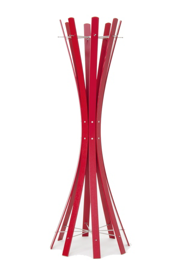 naomi-grande.red Standgarderobe, 8 Leisten aus Esche, rot lackiert, Edelstahl