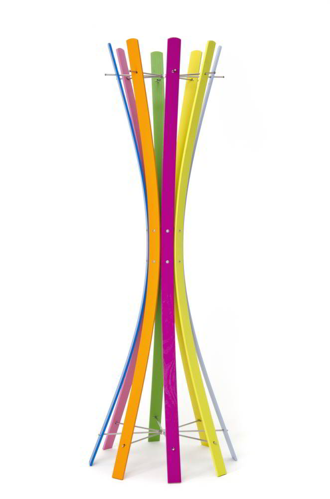 naomi-grande.colored Standgarderobe, 8 Leisten aus Esche, bunt lackiert, Edelstahl