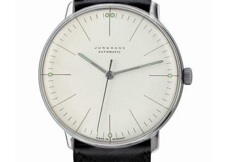 Max Bill Automatik-Armbanduhr Strichblatt wei� / Leder schwarz