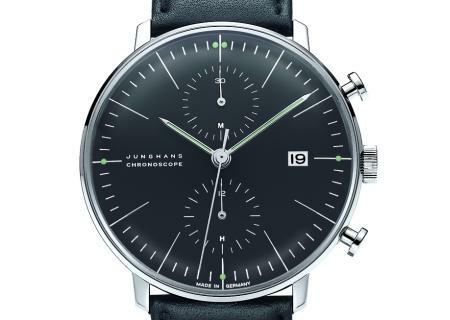 Max Bill Chronoscope Strichblatt schwarz / Lederarmband schwarz