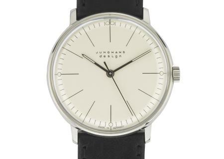 Max Bill Armbanduhr 1962 mechanisch Strichblatt weiß / Leder schwarz, J