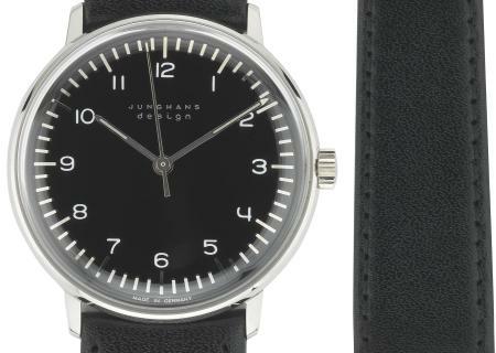 Max Bill Armbanduhr 1962 mechanisch Zahlenblatt schwarz / Leder schwarz von Junghans Max Bill Armbanduhr 1962 mechanisch Zahlenblatt schwarz / Leder schwarz