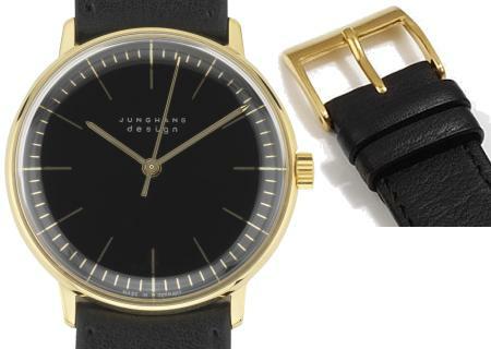 Max Bill Armbanduhr 1962 mechanisch Strichblatt schwarz / Schließe vergoldet / Leder schwarz von Junghans Max Bill Armbanduhr 1962 mechanisch Strichblatt schwarz / Schließe vergoldet / Leder schwarz