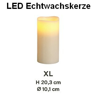 LED-Echtwachskerze elfenbein Gre XL 20,3 und  10,1 cm