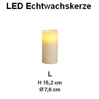 LED-Echtwachskerze elfenbein Gre L (15,2 und  7,6 cm)