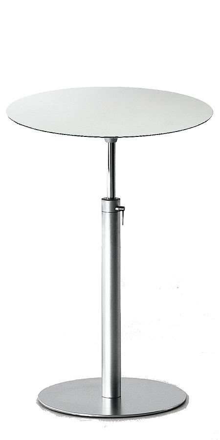 BRIO Bistrotisch / Stehtisch, verstellbar 73-100 cm, Platte rund 60 cm HPL wei, Kante dunkel