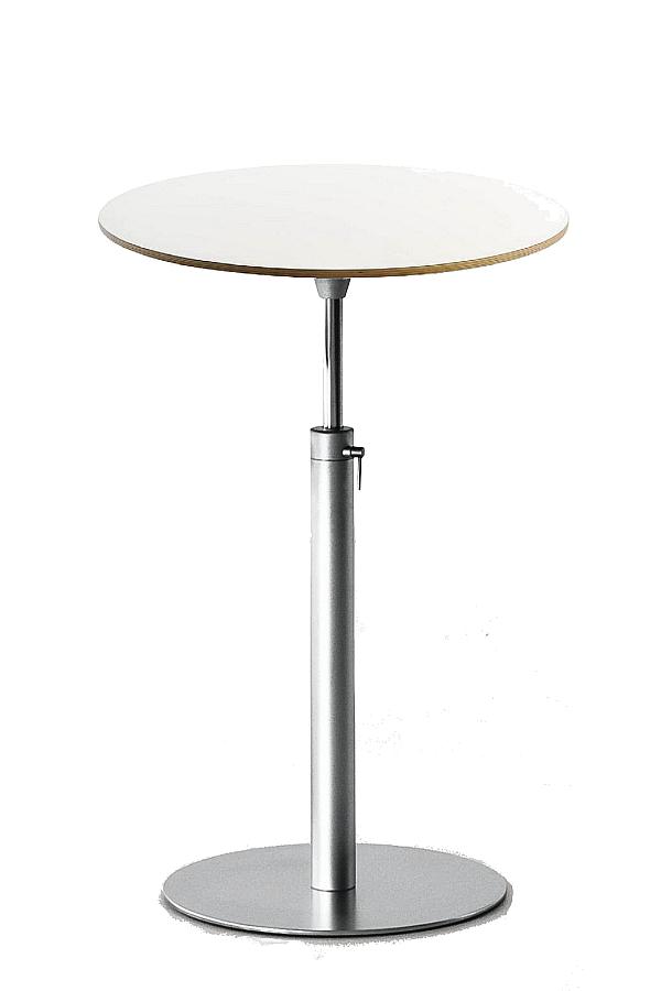 BRIO Bistrotisch / Stehtisch, verstellbar 73-100 cm, Platte rund 60 cm Laminat wei, Holzkante