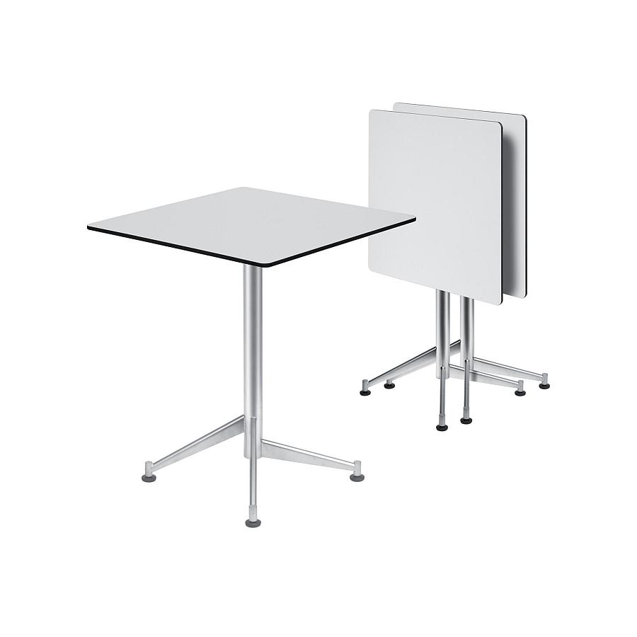 SELTZ Esstisch klappbar, quadratisch, HPL weiß mit dunkler Kante, Tischplatte klappbar