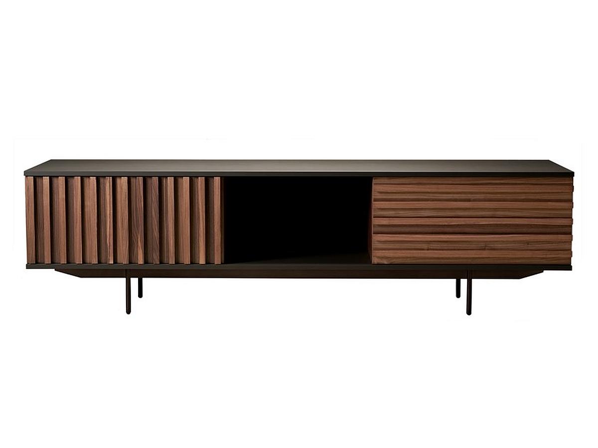 HARRI Sideboard 220 cm, Korpus anthrazitlackiert, Fronten Nussbaum, 2 Tren und 1 Schublade