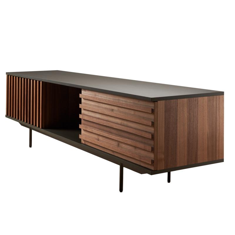 HARRI Sideboard 220 cm, Korpus anthrazitlackiert, Fronten Nussbaum, 2 Tren und 1 Schublade