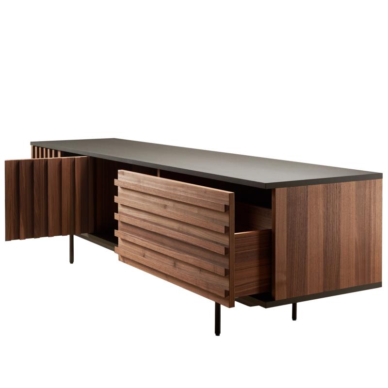 HARRI Sideboard 220 cm, Korpus anthrazitlackiert, Fronten Nussbaum, 2 Tren und 1 Schublade