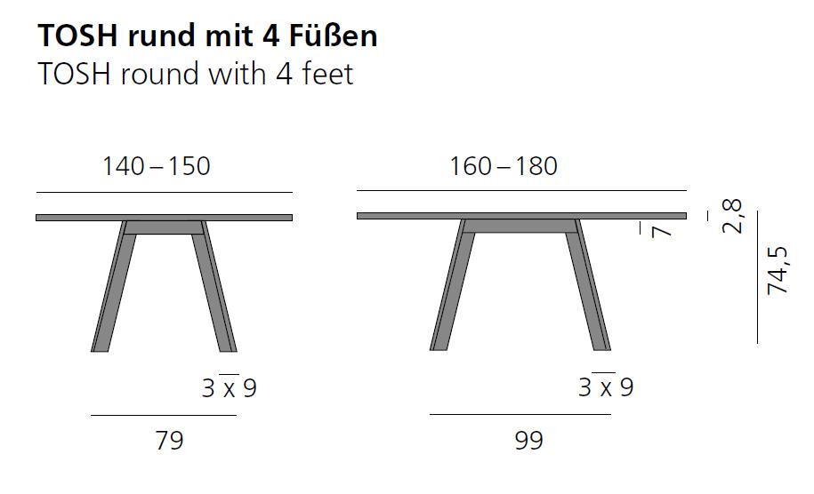 TOSH Tisch rund, Vermassung bis 180 cm von more TOSH Tisch rund, Vermassung bis 180 cm