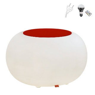 BUBBLE Leuchthocker Indoor rot mit LED-Beleuchtung und transparentem Kabel