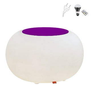 BUBBLE Leuchthocker Indoor violett mit LED-Beleuchtung und transparentem Kabel