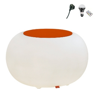 BUBBLE Leuchthocker Outdoor orange mit LED-Beleuchtung und schwarzem Kabel