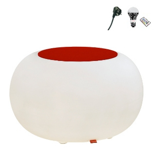 BUBBLE Leuchthocker Outdoor rot mit LED-Beleuchtung und schwarzem Kabel