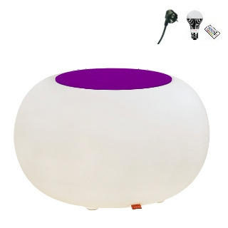 BUBBLE Leuchthocker Outdoor violett mit LED-Beleuchtung und schwarzem Kabel