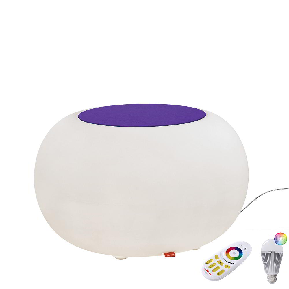 BUBBLE Leuchthocker Indoor mit Funk-LED, Filzauflage violett