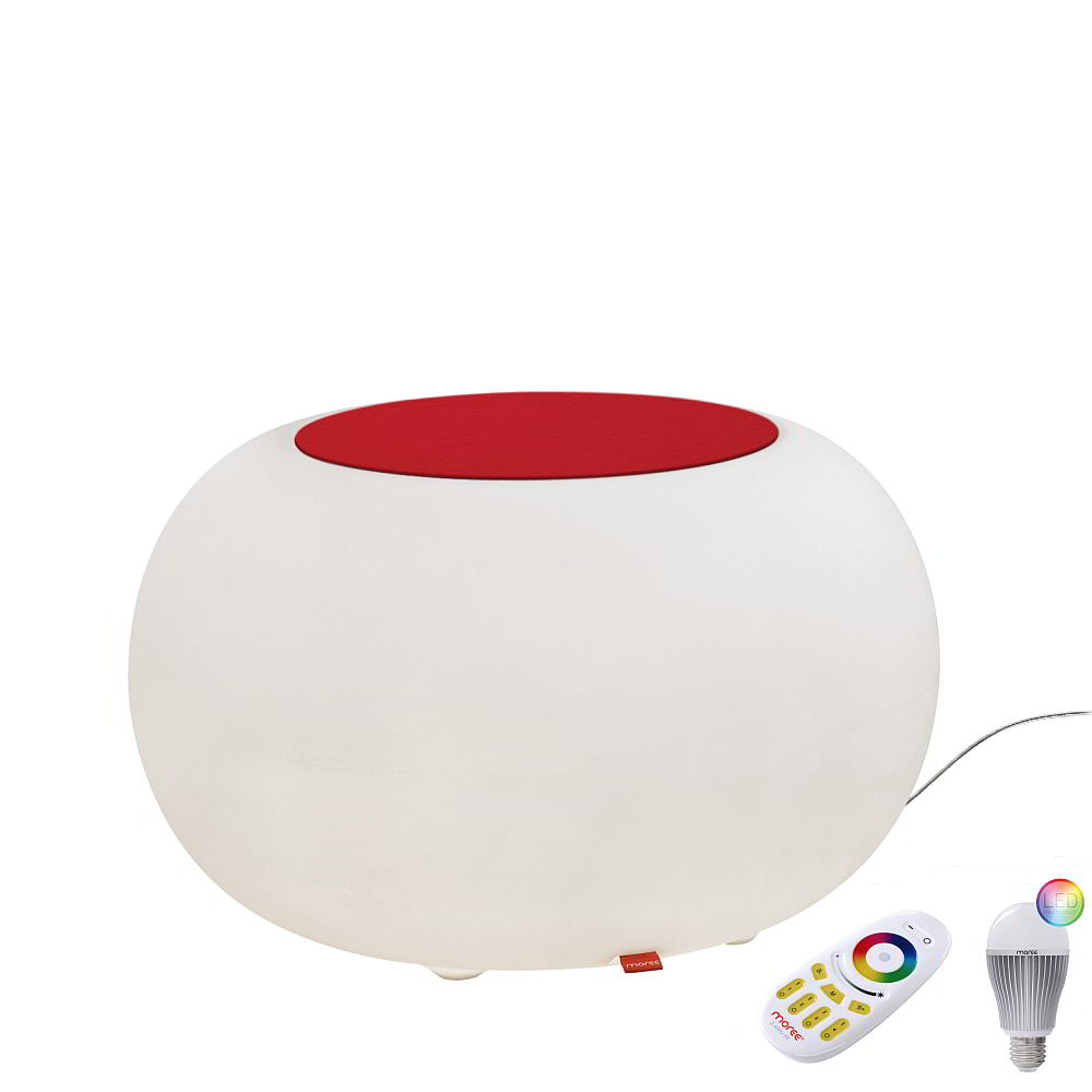 BUBBLE Leuchthocker Outdoor mit LED-Beleuchtung, Filzauflage rot