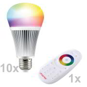 10er-Set LED RGB CCT Leuchtmittel 9Watt mit Funk-Fernbedienung