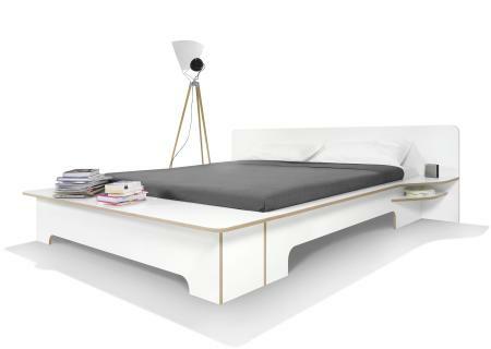 PLANE Doppelbett 200 x 200 cm mit Bettkasten und 2 Ablagen weiß
