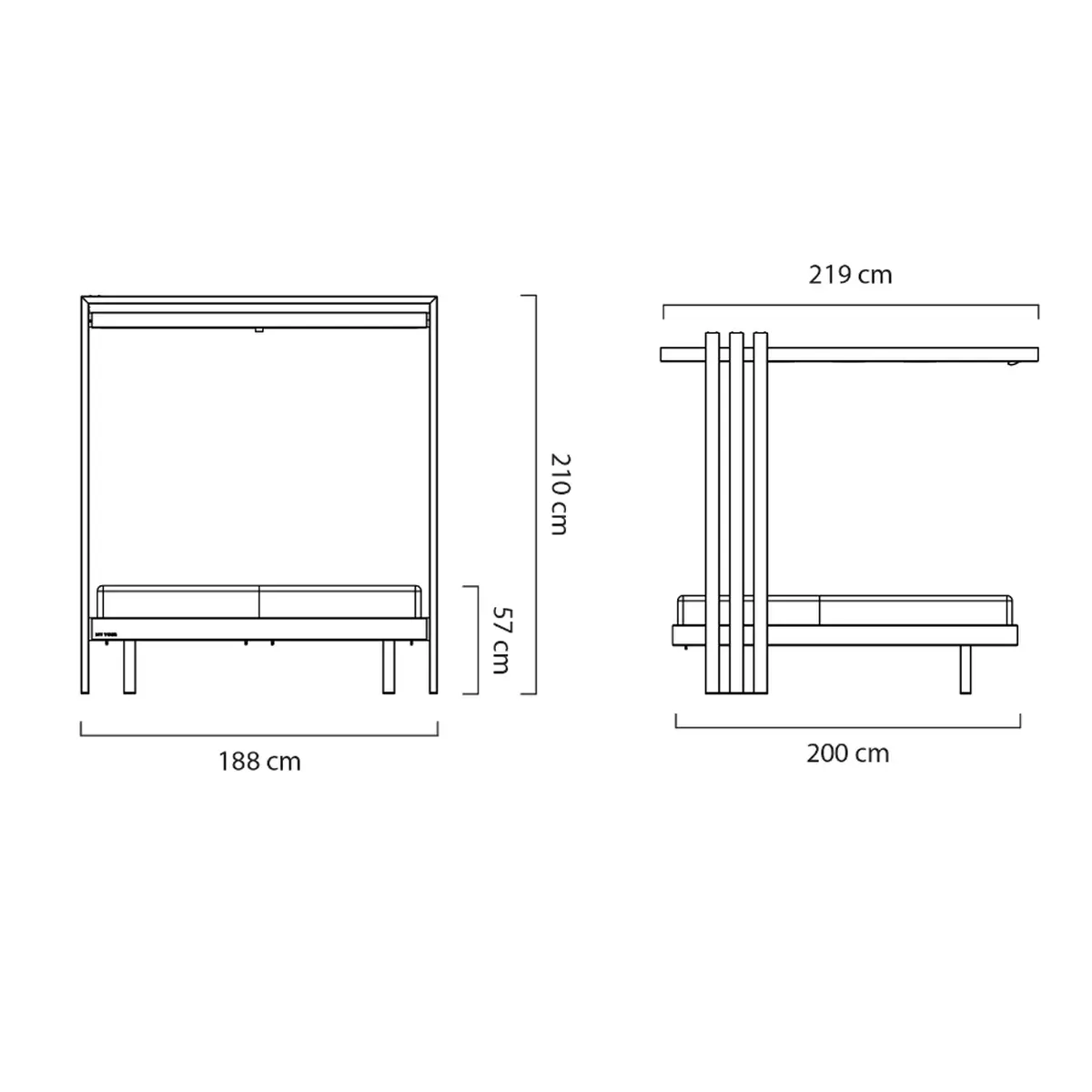 SOLETTO Gartenbett, Technische Zeichnung 
