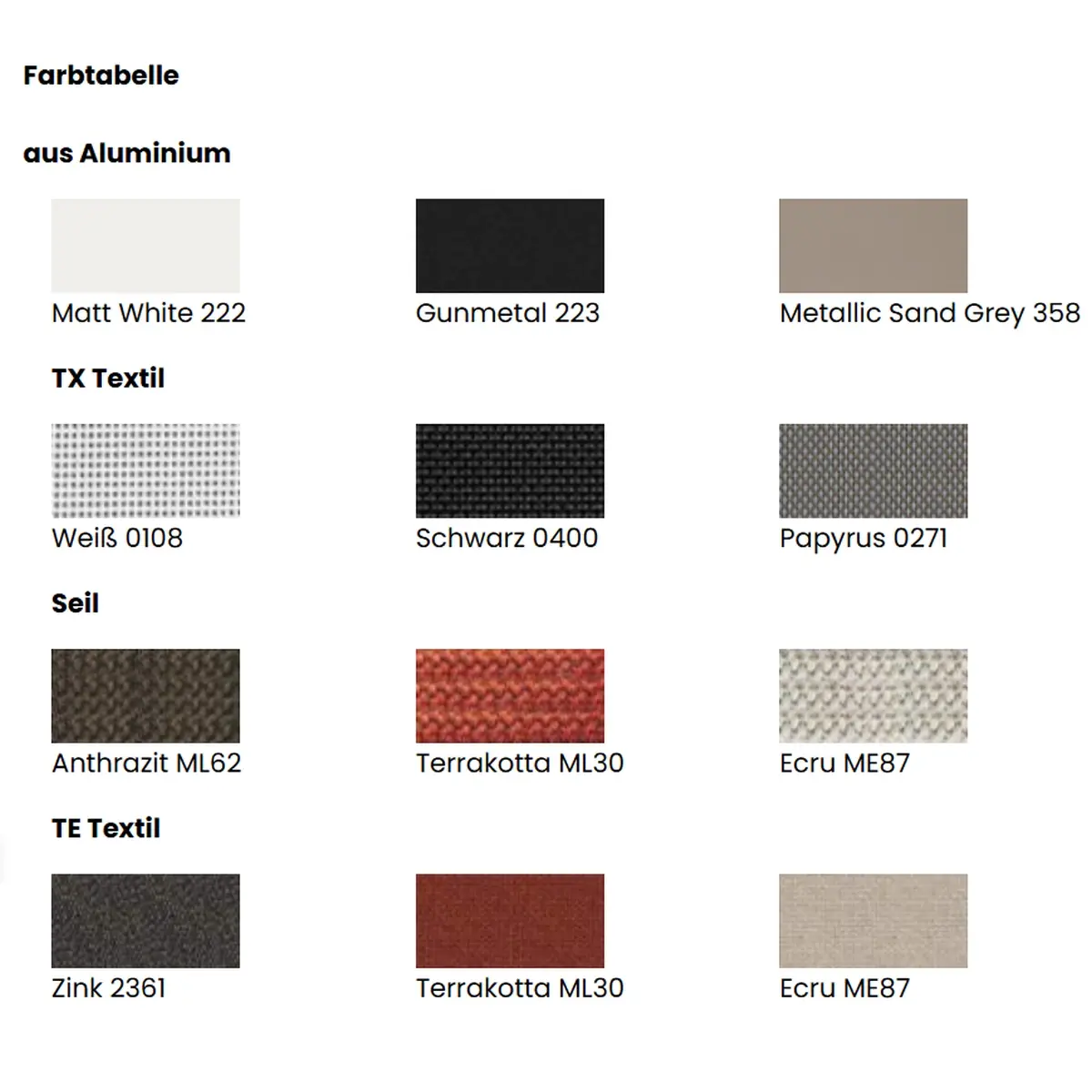 Push Rope Farbtabelle 