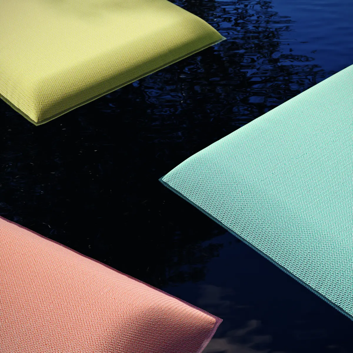 LOUIS Sonnenliege 3 mal in Gelb, Orange, Blau im Pool