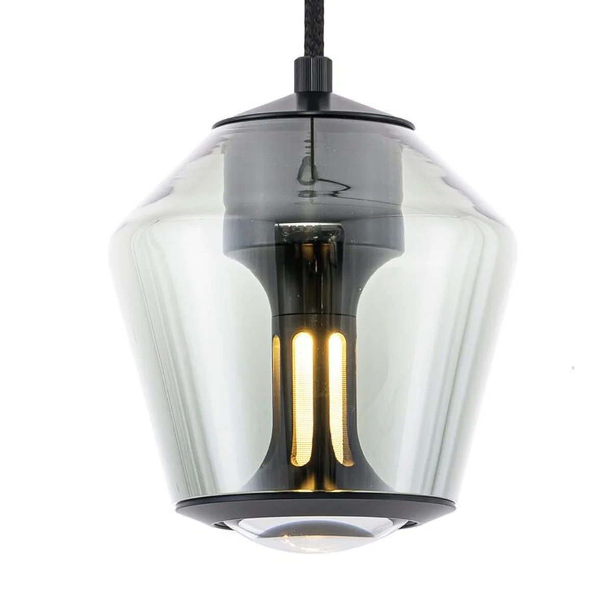 ETHICS Trio Pendelleuchte Nahaufnahme des Glasschirmes Kristall Schwarz