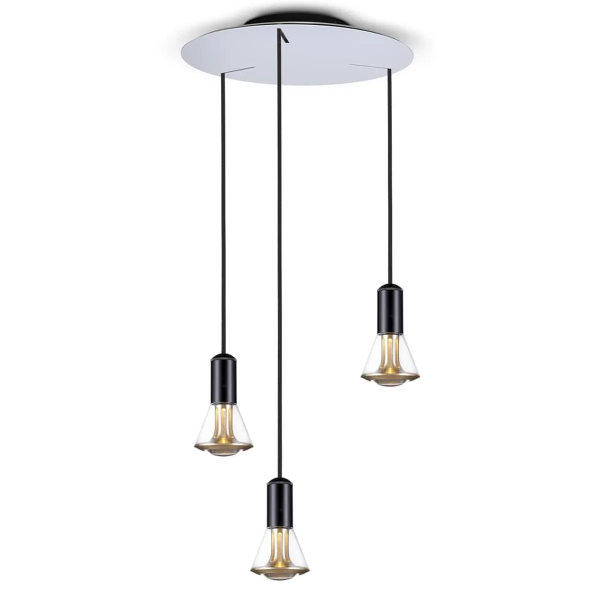 ETHICS Trio Circle Cone Pendelleuchte Glasschirm Kristall Gold Frontansicht