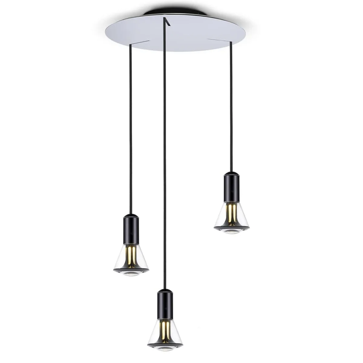 ETHICS Trio Circle Cone Pendelleuchte Glasschirm Kristall Schwarz Frontansicht