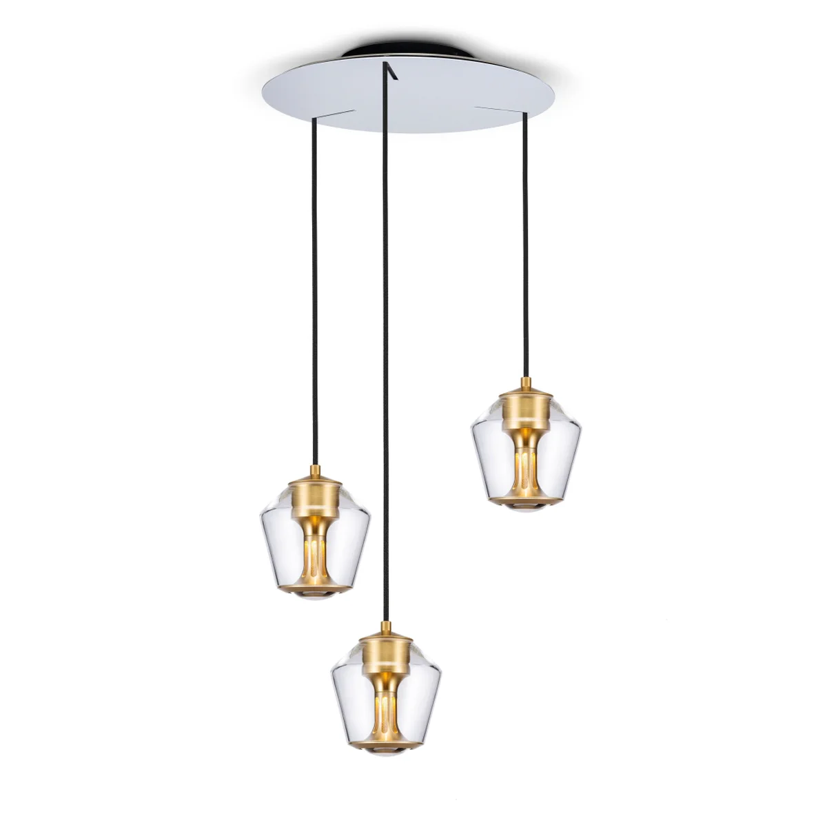 ETHICS Trio Circle Pendelleuchte Kristall Gold Frontalansicht, n