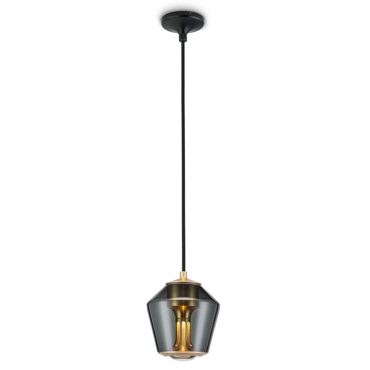 ETHICS Single Pendelleuchte 8 cm Ausf�hrung Glasschirm Schwarz Gold Sockel Schwarz Frontalansicht